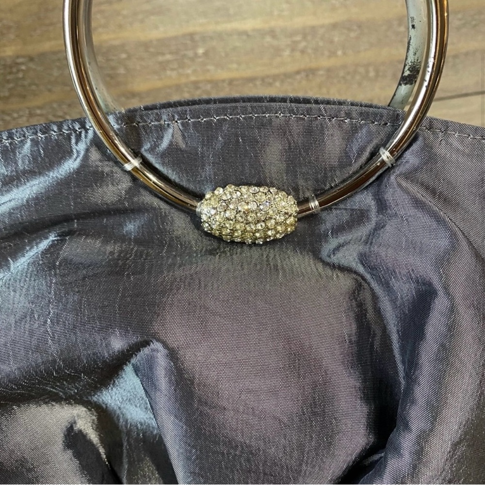Sasha Gray Satin Evening Bag with Rhinestone Ring Handles | Retro Y2K - Picture 3 of 10